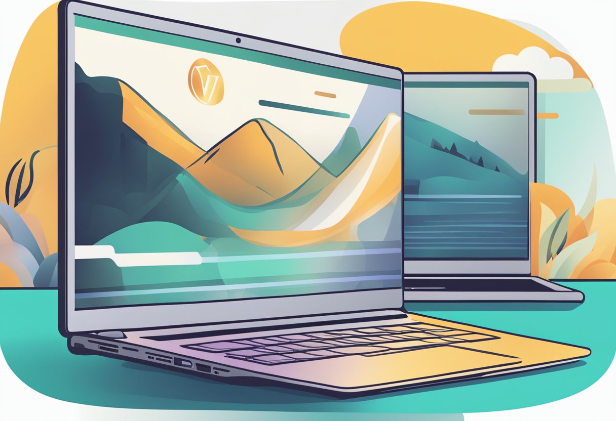 A laptop with a VPN logo displayed on the screen streams a high-quality video with no buffering, while a television in the background also streams content seamlessly